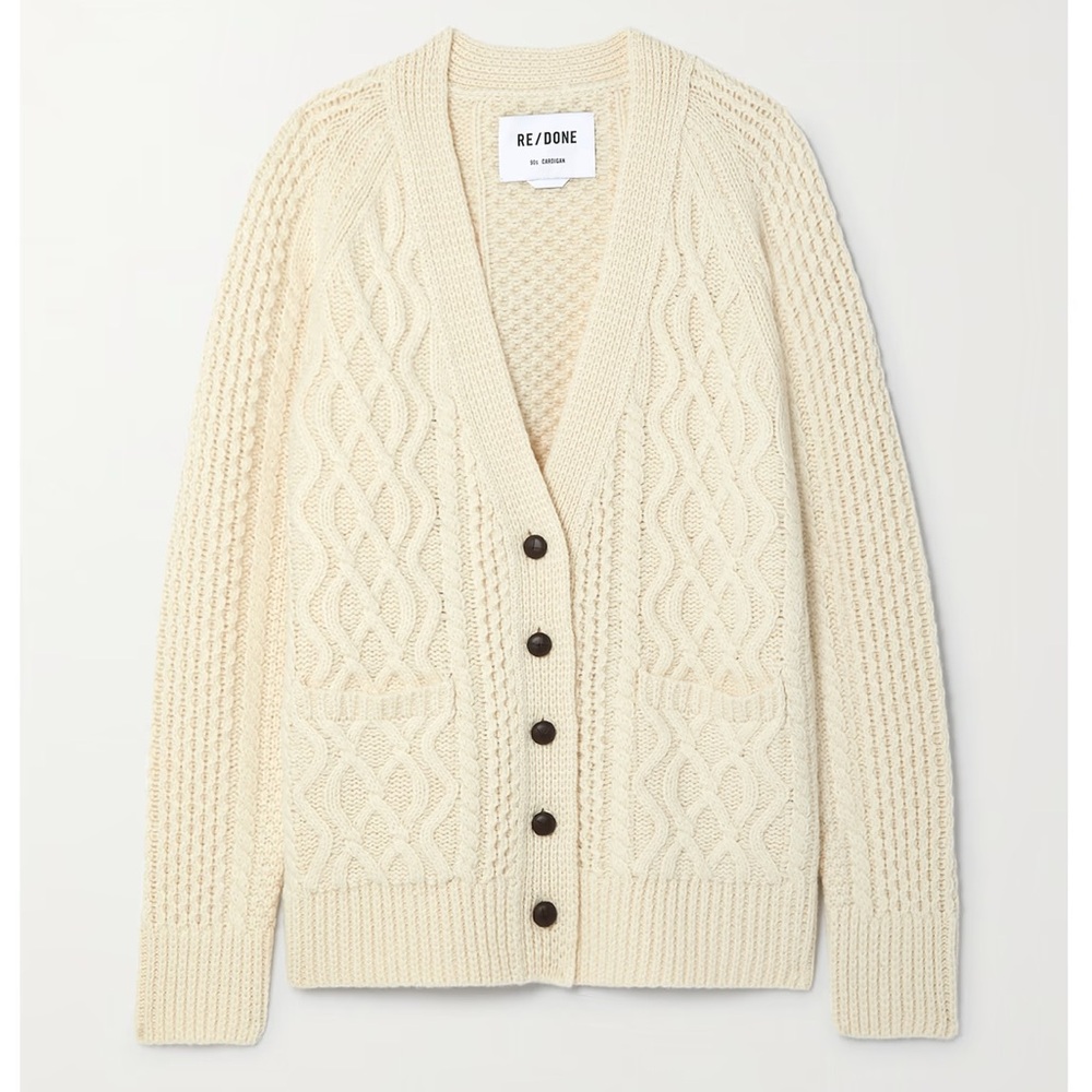RE/DONE 90s Oversized Cable-knit Wool Cardigan in Ivory